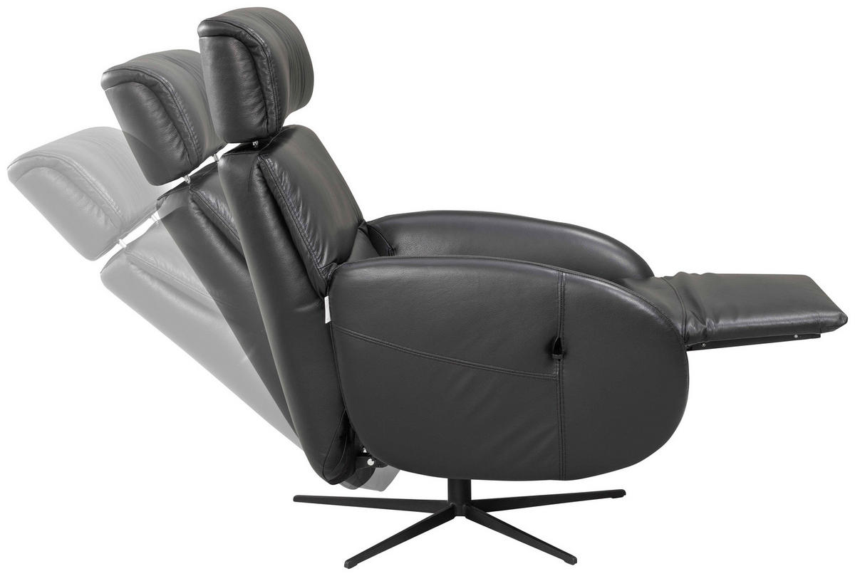 RELAXSESSEL Itala Echtleder Relaxfunktion, Kopfteilverstellung, Rücken echt    - Schwarz, Design, Leder (71/110/80cm) - Novel