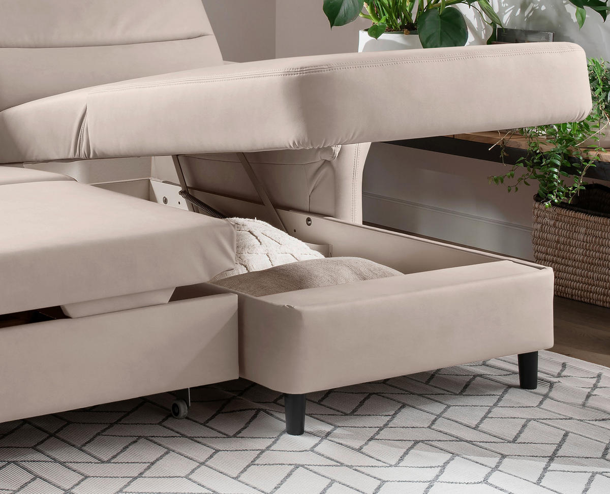 ECKSOFA in Lederlook Beige  - Beige/Schwarz, MODERN, Holz/Textil (279/176cm) - Livetastic