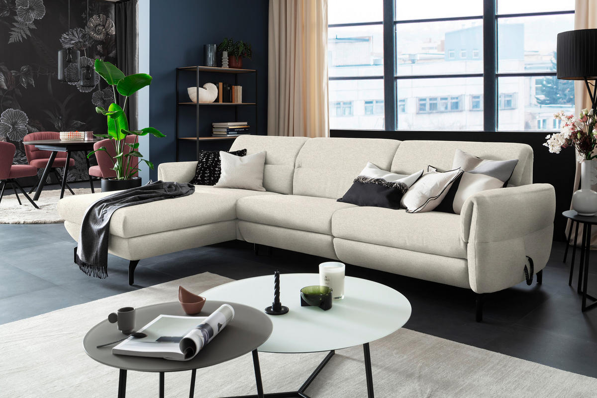 ECKSOFA Creme Chenille  - Creme/Schwarz, Design, Textil/Metall (187/299cm) - Schöner Wohnen