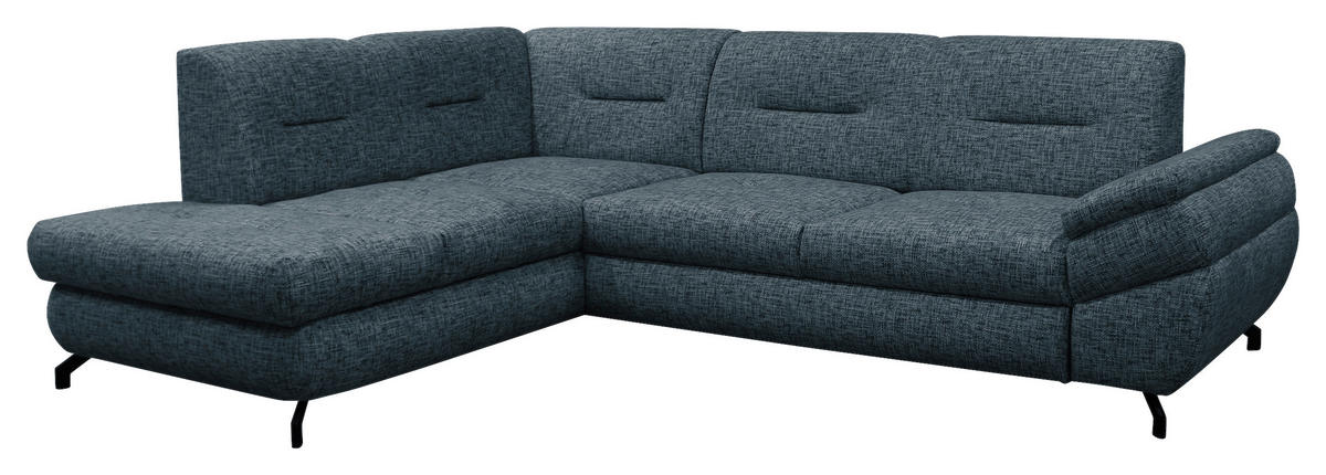ECKSOFA in Struktur, Plüsch Blau  - Blau/Schwarz, Design, Textil/Metall (201/274cm) - MID.YOU