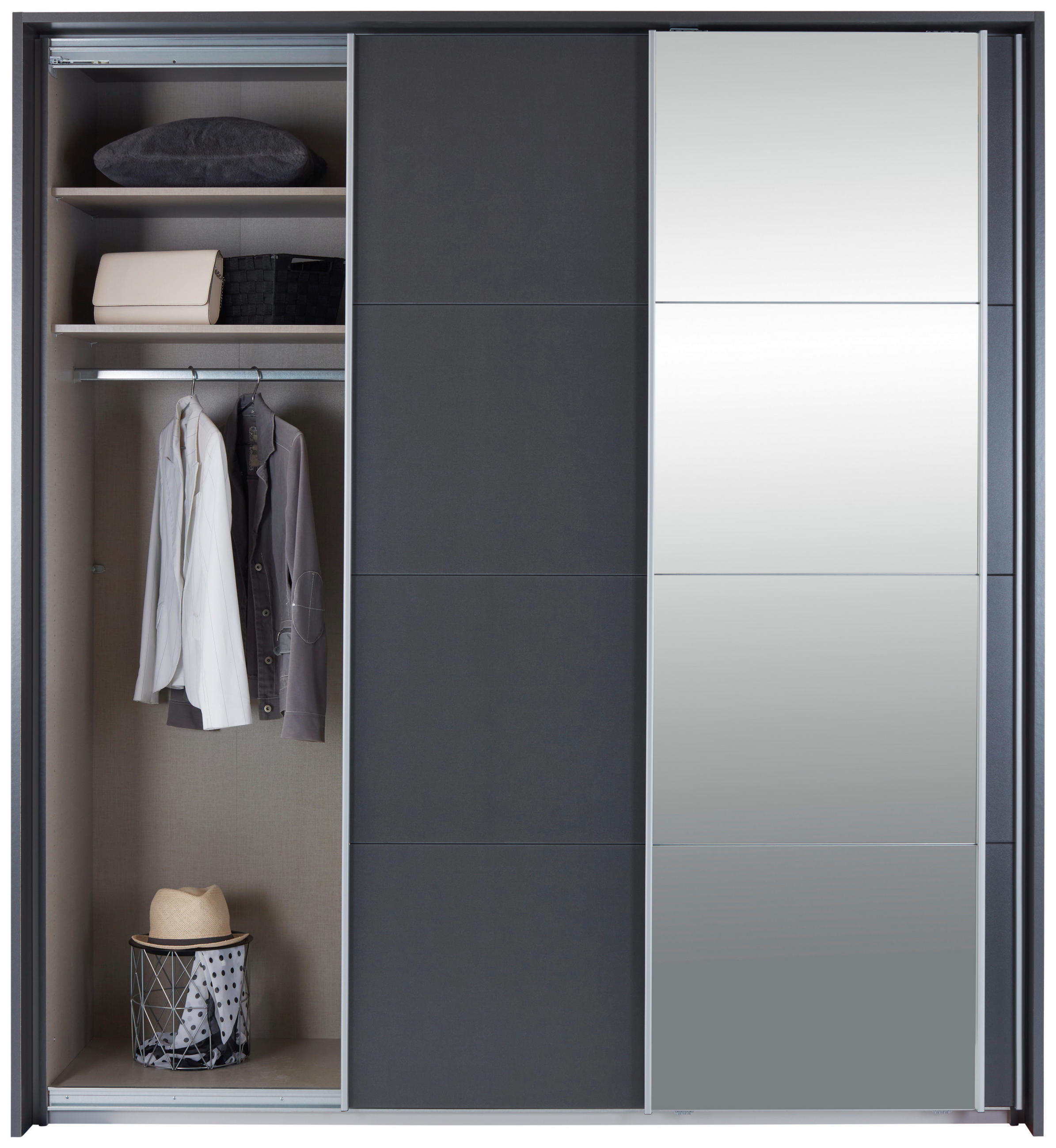 SCHWEBETÜRENSCHRANK 203/229/62 cm 3-türig Grau  - Alufarben/Grau, MODERN, Holzwerkstoff/Metall (203/229/62cm) - Luca Bessoni