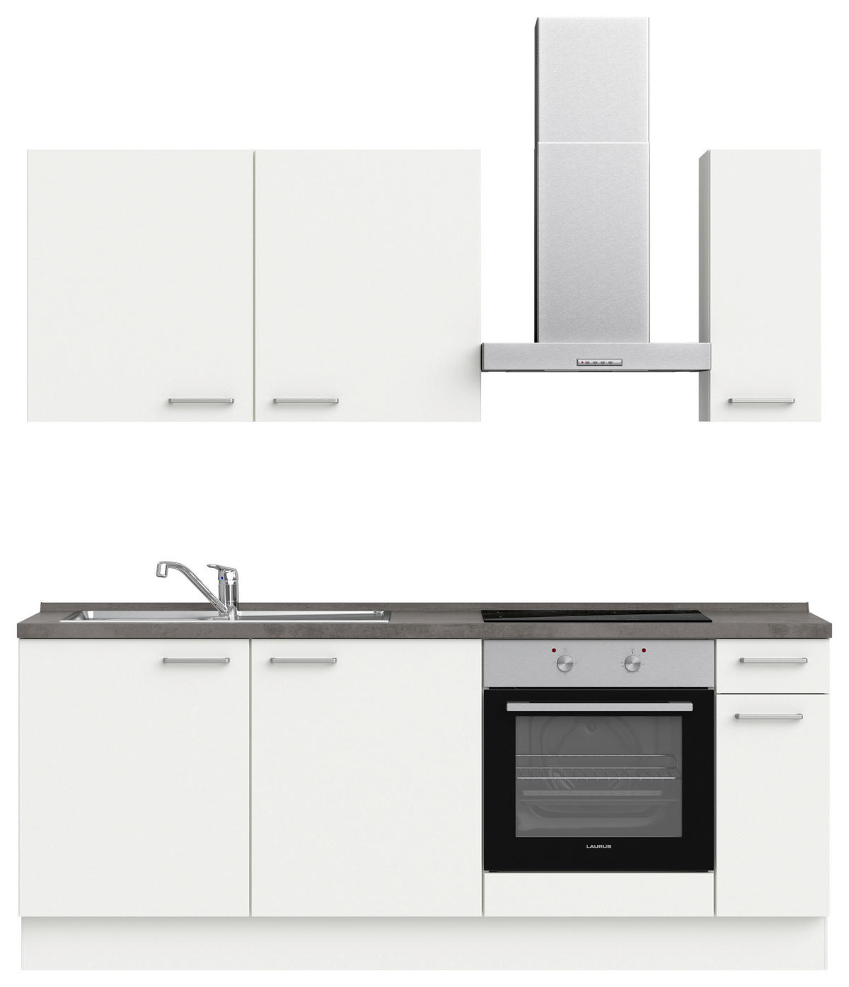 KÜCHENLEERBLOCK 210 cm   in Weiß, Schieferfarben  - Schieferfarben/Edelstahlfarben, MODERN, Holzwerkstoff/Metall (210cm) - Nobilia