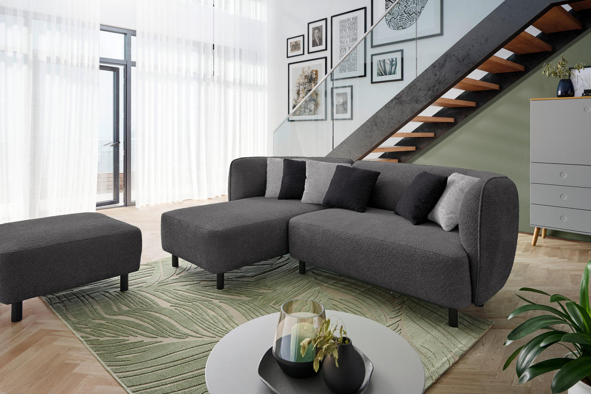 ECKSOFA in Chenille Grau  - Beige/Hellgrau, Design, Holz/Textil (148/236cm) - Lomoco