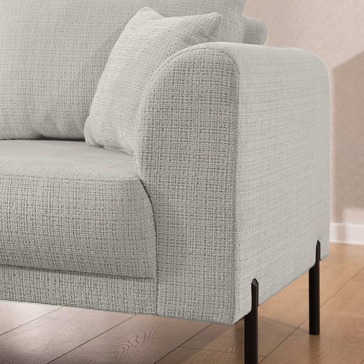 ECKSOFA Mauris Hellgrau Chenille Rückenkissen  - Hellgrau/Schwarz, Design, Kunststoff/Textil (200/233cm) - Livetastic