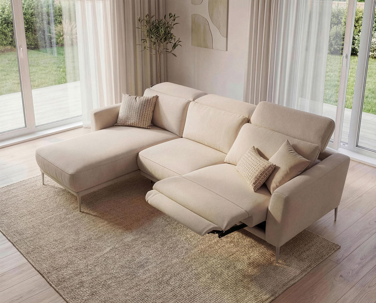 ECKSOFA Creme Flachgewebe  - Beige/Creme, Design, Textil/Metall (177/280cm) - Johann Jakob