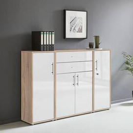 AKTENSCHRANK Sonoma Eiche, Weiß Hochglanz  - Weiß Hochglanz/Sonoma Eiche, MODERN, Holzwerkstoff (172,6/113,6/33cm) - MID.YOU