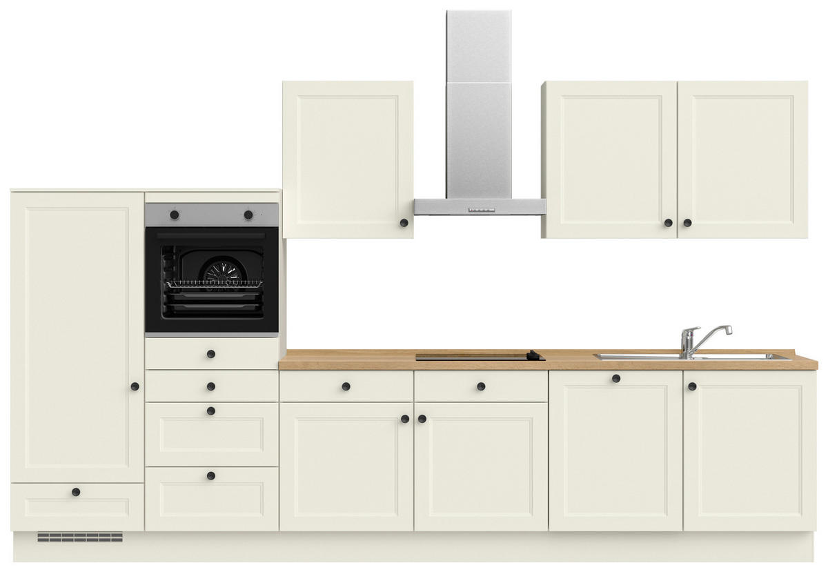 KÜCHENBLOCK Cascada 360 cm  in Weiß, Eichefarben  - Eichefarben/Schwarz, MODERN, Holzwerkstoff/Metall (360cm) - Nobilia