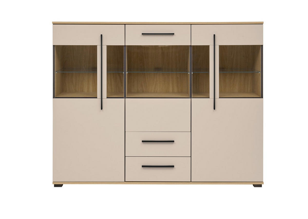 HIGHBOARD  160/126/42 cm 2 Schublade(n)  - Kaschmir/Eichefarben, Design, Glas/Holzwerkstoff (160/126/42cm) - Livetastic