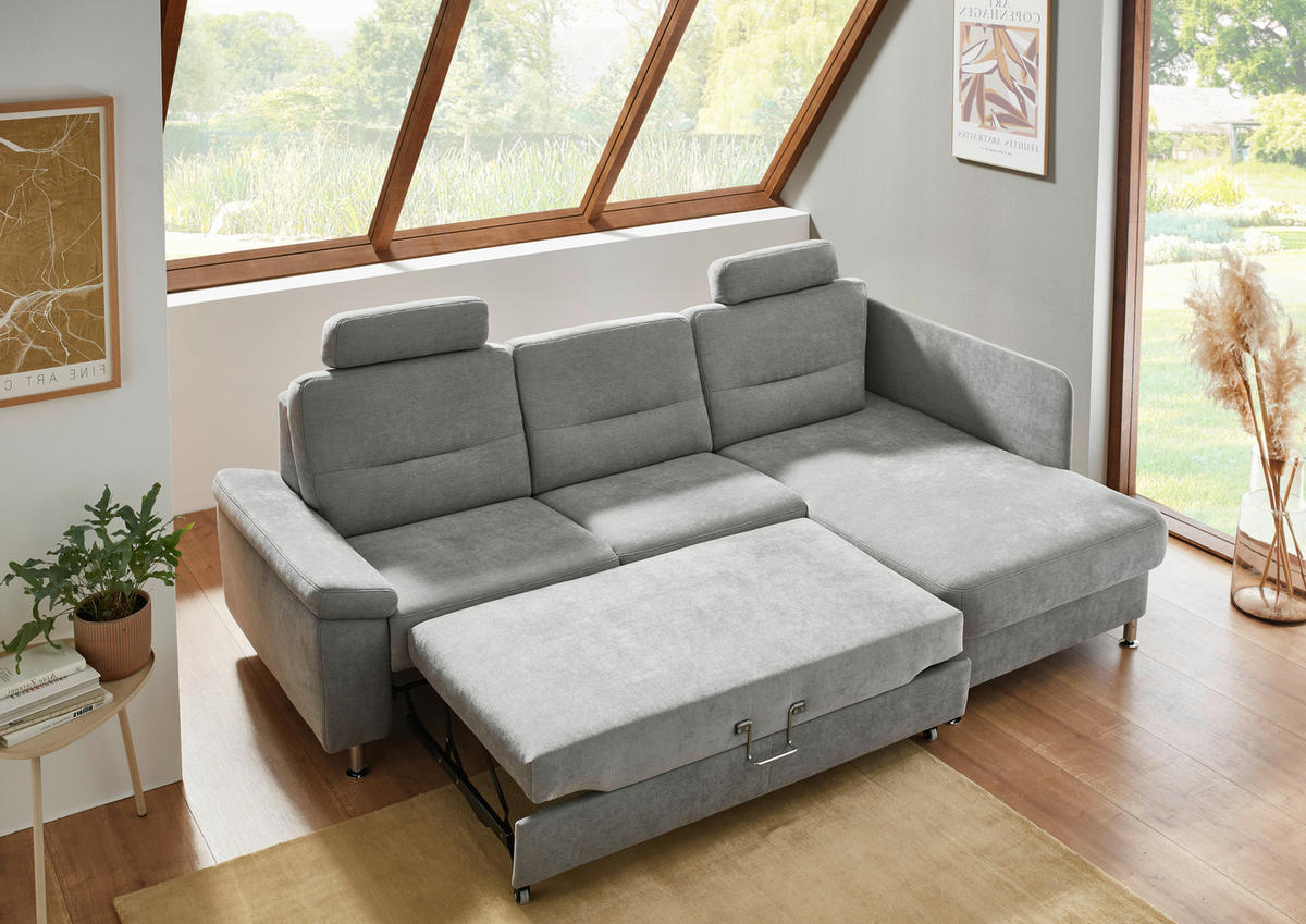 ECKSOFA  in Flachgewebe Grau  244/160 cm  - Alufarben/Grau, KONVENTIONELL, Textil/Metall (244/160cm) - Beldomo Comfort