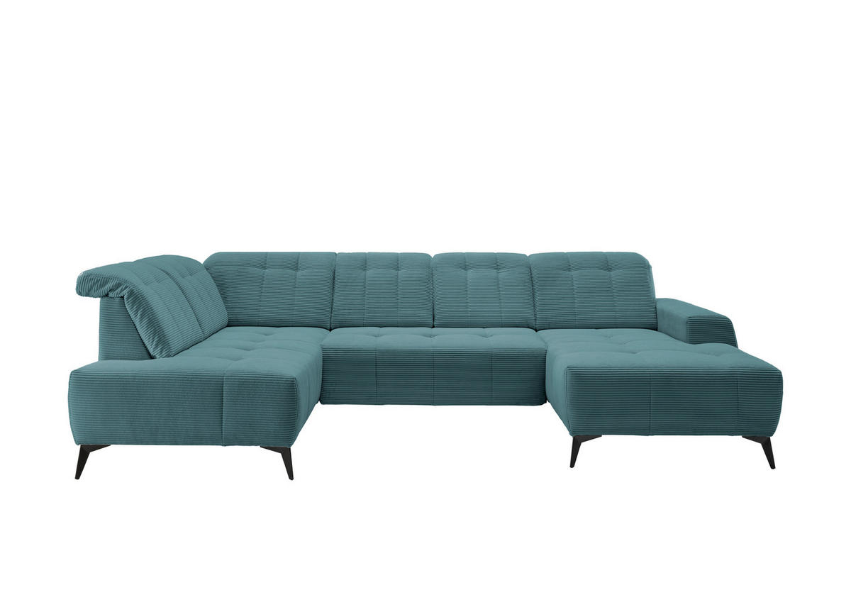 WOHNLANDSCHAFT SANO in Cord Petrol  - Petrol/Schwarz, MODERN, Textil/Metall (200/337/180cm) - Livetastic