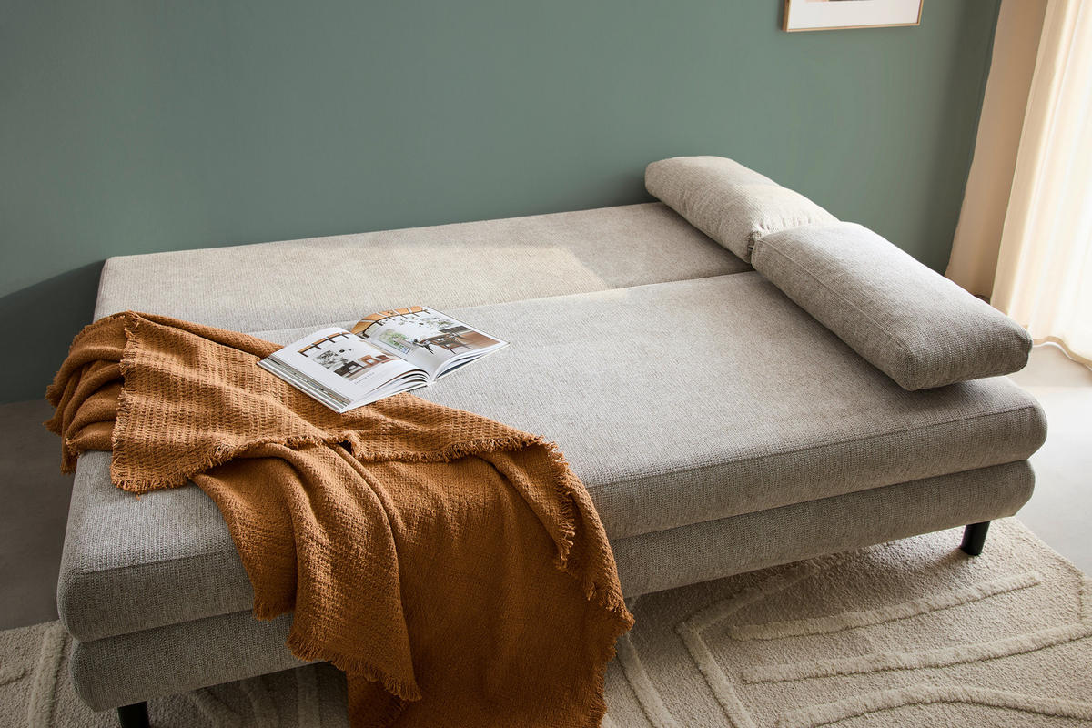 SCHLAFSOFA Webstoff Taupe  - Taupe/Schwarz, Design, Textil/Metall (197/84/92,5cm) - home24