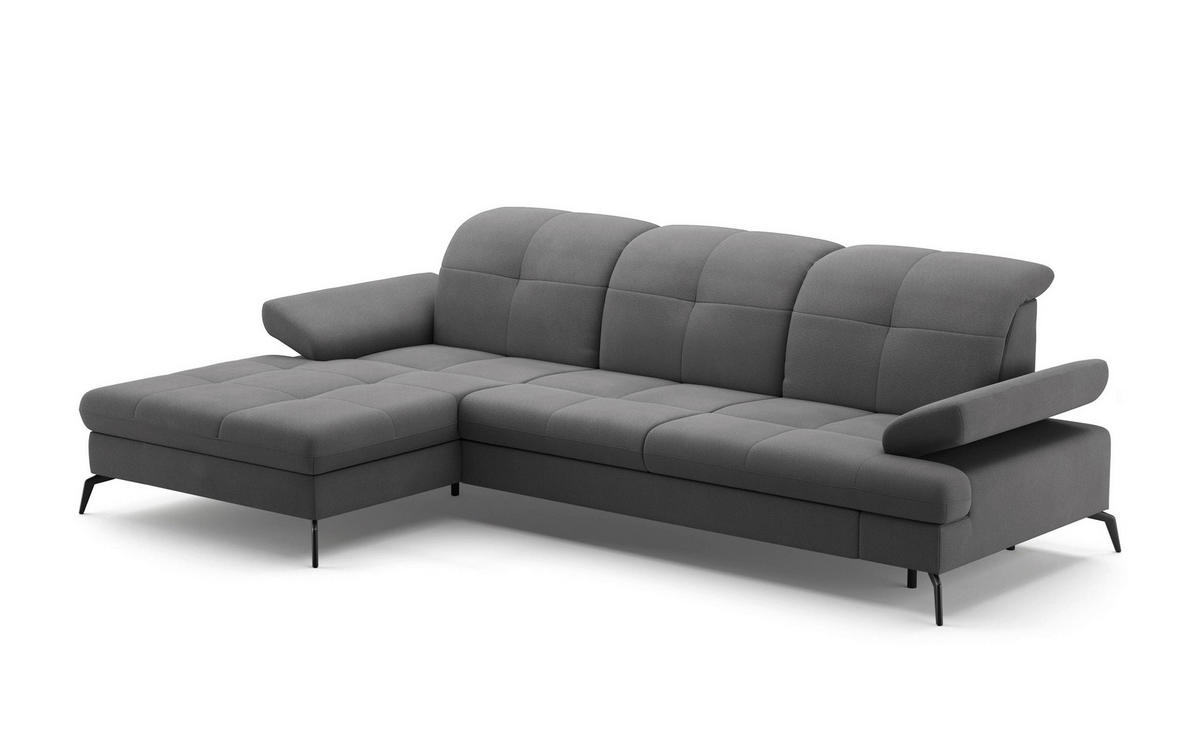 ECKSOFA Grau Flachgewebe  - Schwarz/Grau, KONVENTIONELL, Textil/Metall (185/279cm) - Sit & More