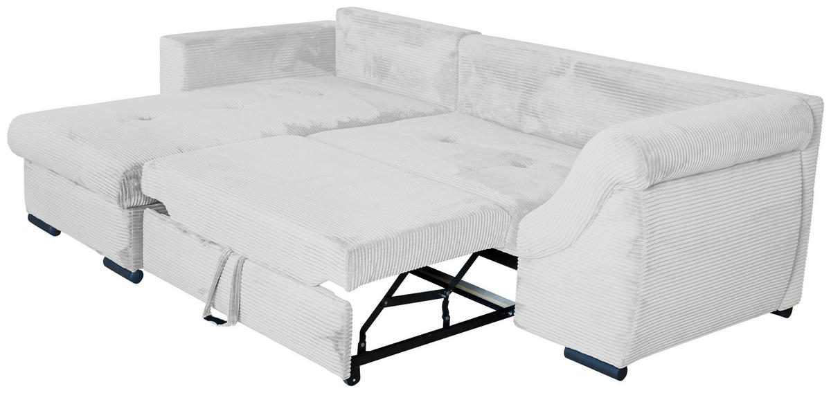 ECKSOFA Perlmutt Cord Zierkissen, Rückenkissen, Bettkasten, Schlaffunktion, Rücken echt, Liegefläche im Originalstoff  - Perlmutt/Schwarz, KONVENTIONELL, Textil/Metall (168/258cm) - Carryhome