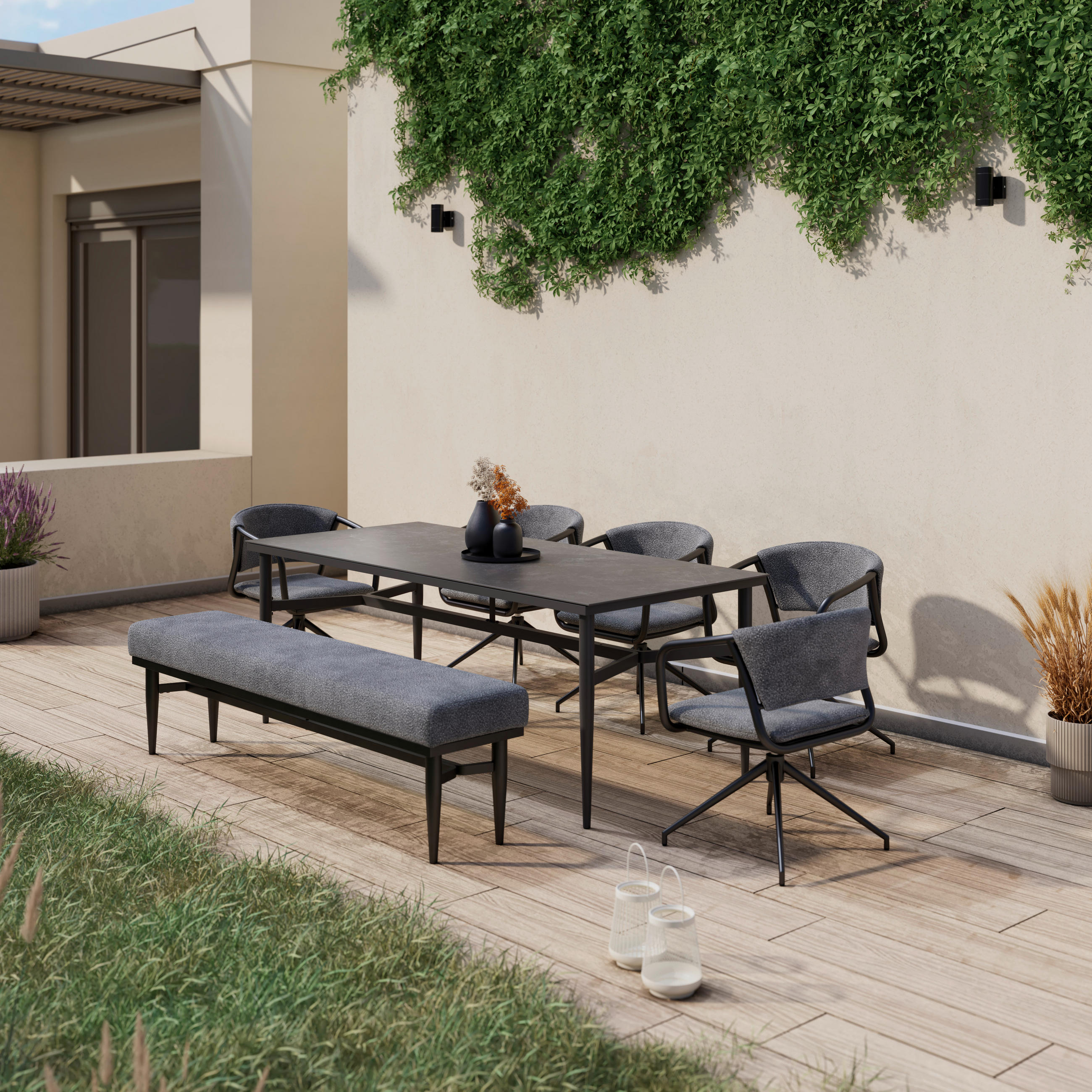 Thumbnail - Amatio Gartenbank, Anthrazit, Hellgrau, Metall, Textil, 2-Sitzer, Füllung: Schaumstoff, 180x48x40 cm, Gartenmöbel, Garte...