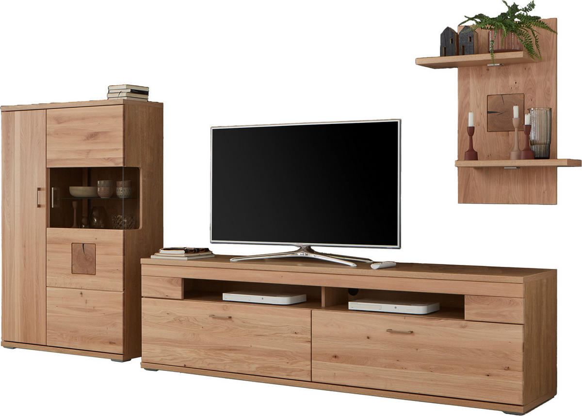 WOHNWAND  in Alteiche 317,1/171/50,2 cm  - Alteiche/Silberfarben, Konventionell, Glas/Holz (317,1/171/50,2cm) - Livetastic
