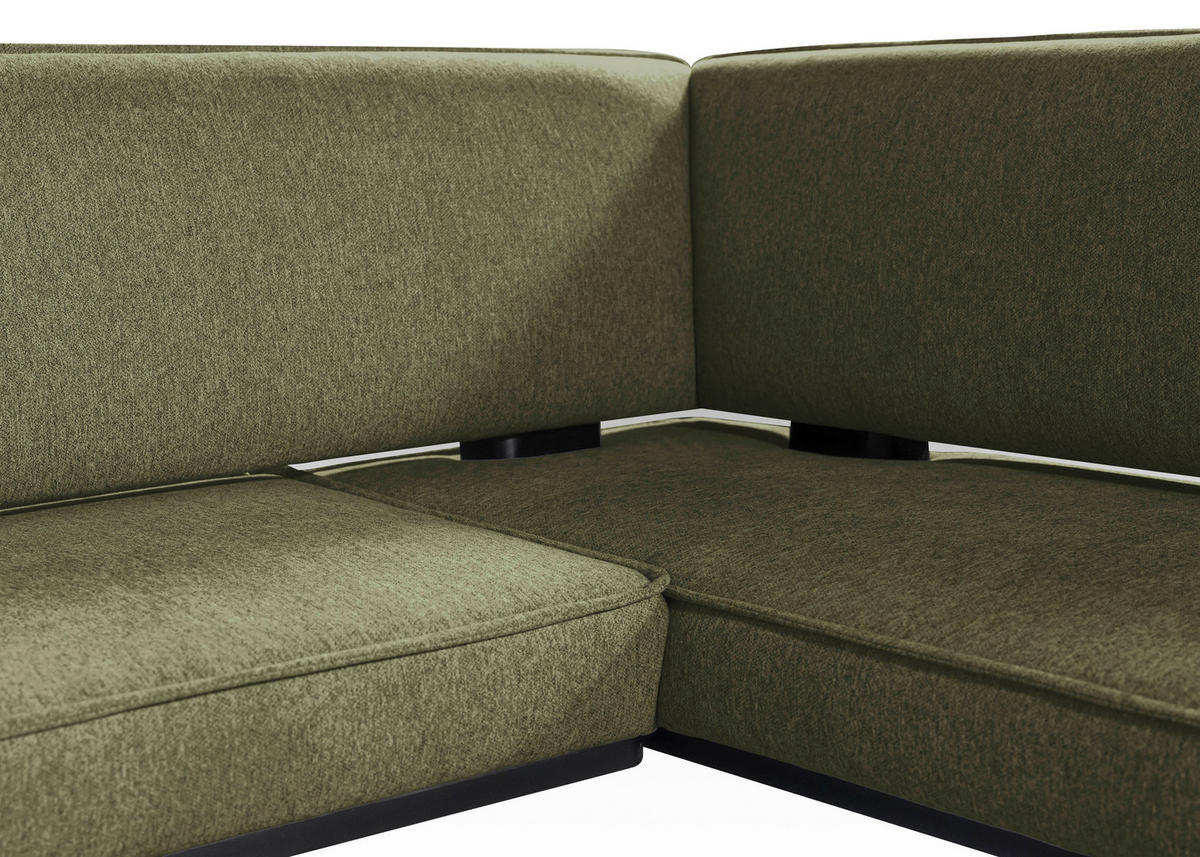 ECKBANK 195/165 cm Webstoff Schwarz, Olivgrün Buche massiv   - Schwarz/Olivgrün, Basics, Holz/Textil (195/165cm) - Carryhome