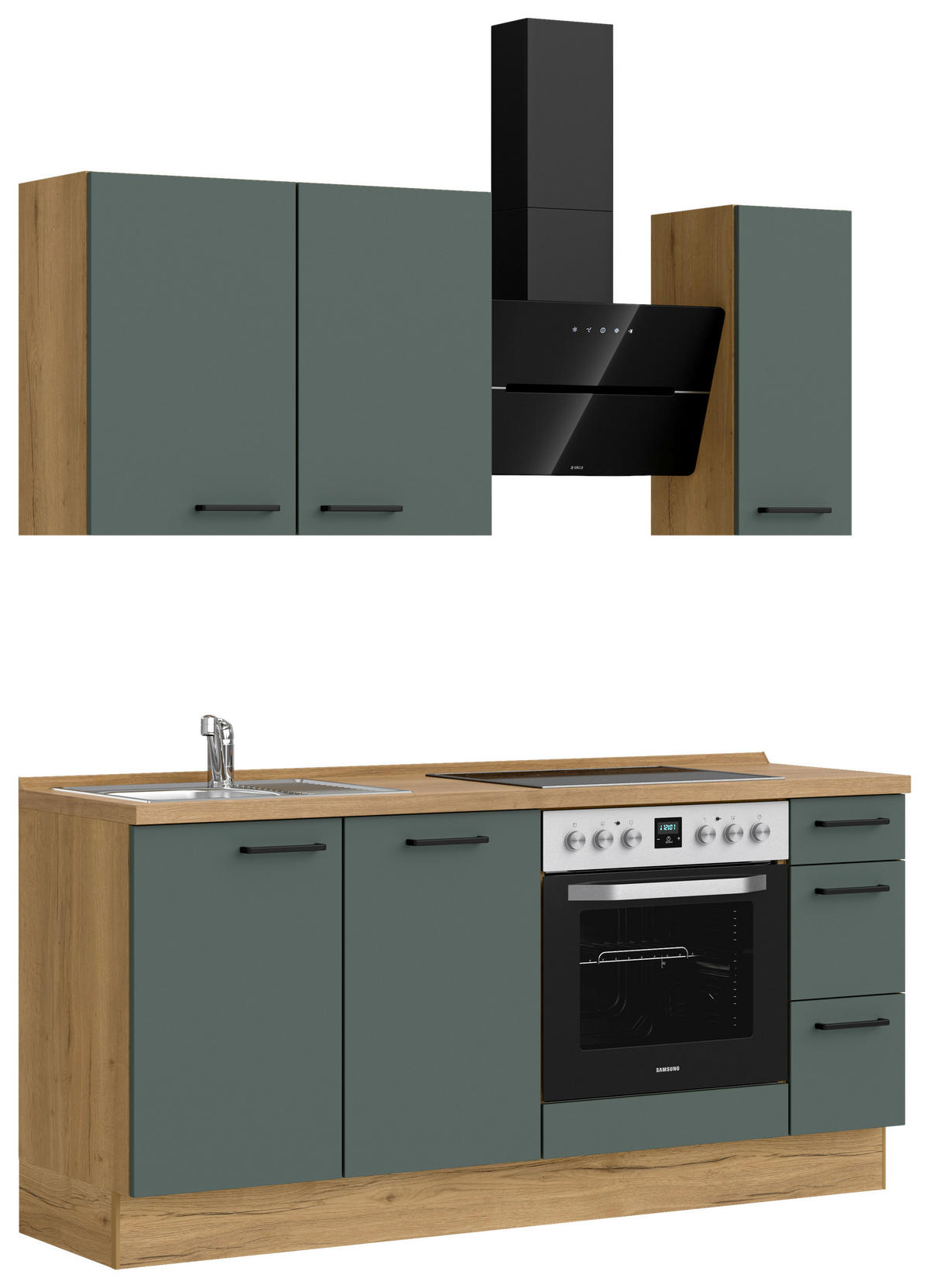 KÜCHENBLOCK 180 cm   in Eichefarben, Dunkelgrün  - Dunkelgrün/Eichefarben, MODERN, Holzwerkstoff/Metall (180cm) - Nobilia