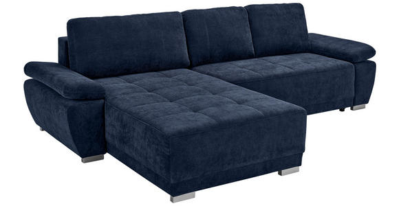 ECKSOFA  in Chenille Dunkelblau  - Silberfarben/Dunkelblau, KONVENTIONELL, Holz/Textil (187/293cm) - Carryhome