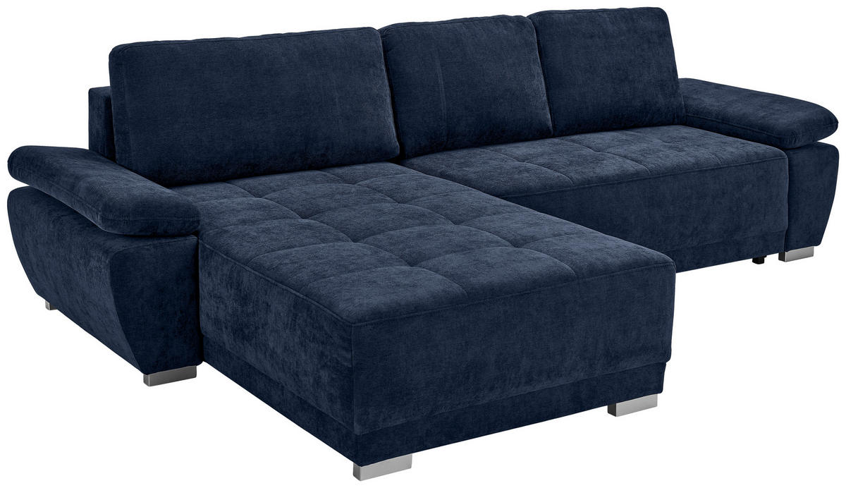 ECKSOFA Dunkelblau Chenille  - Silberfarben/Dunkelblau, KONVENTIONELL, Holz/Textil (187/293cm) - Carryhome