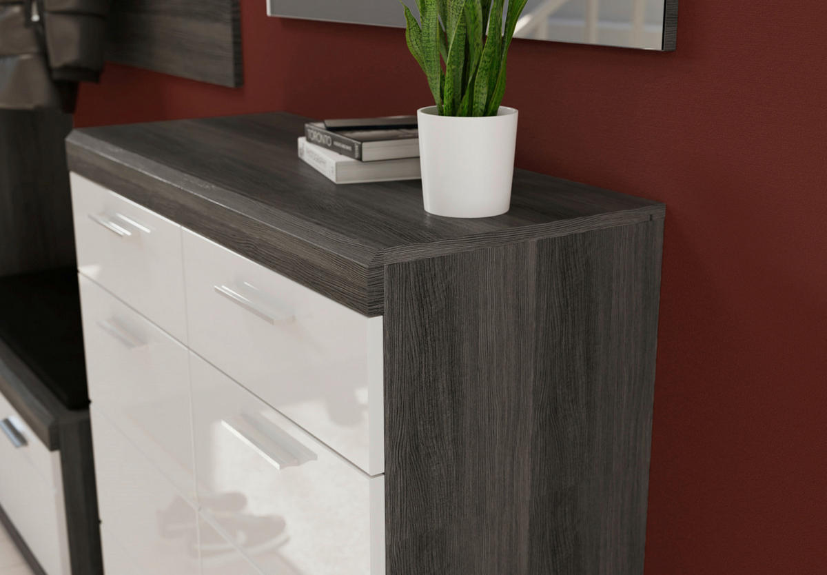 BOTNÍK, vysoce lesklá bílá, tmavě šedá, 90/96/37 cm - barvy stříbra/tmavě šedá, Design, kompozitní dřevo/plast (90/96/37cm) - MID.YOU