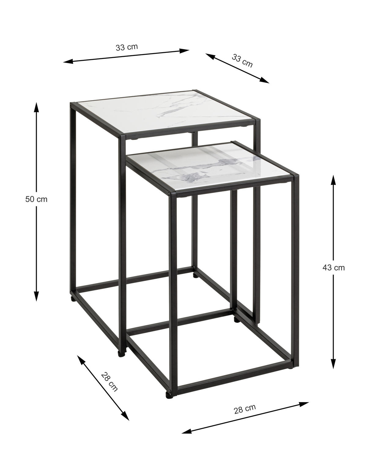 BEISTELLTISCHSET in Metall, Holzwerkstoff 28/33/28/33/43/50 cm  - Schwarz/Weiß, Trend, Holzwerkstoff/Metall (28/33/28/33/43/50cm)