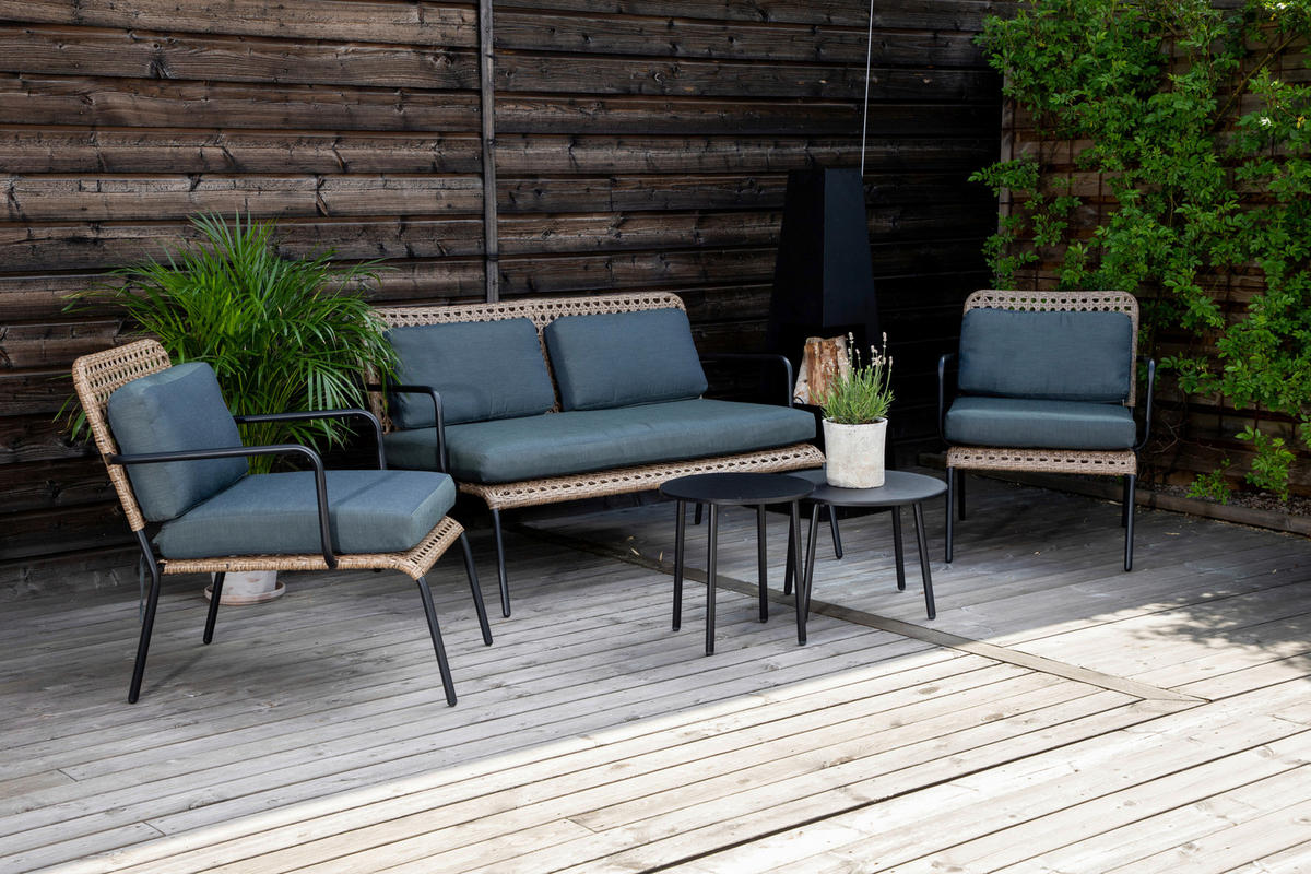 LOUNGEGARNITUR   Rattan Stahl  - Dunkelgrau/Schwarz, KONVENTIONELL, Naturmaterialien/Holz - Gardenson