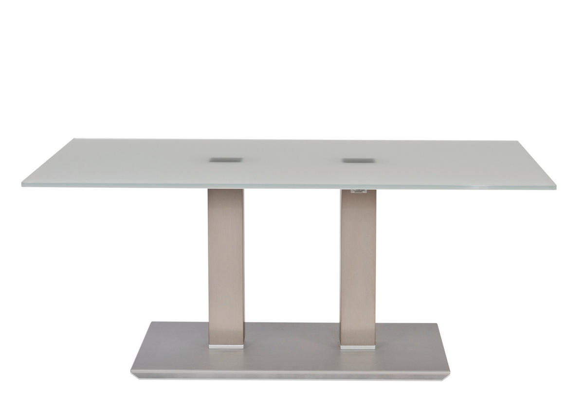 COUCHTISCH ESG, Optiwhite 110/70/46-65 cm rechteckig Edelstahlfarben, Nickelfarben  - Edelstahlfarben/Nickelfarben, Design, Glas/Metall (110/70/46-65cm)