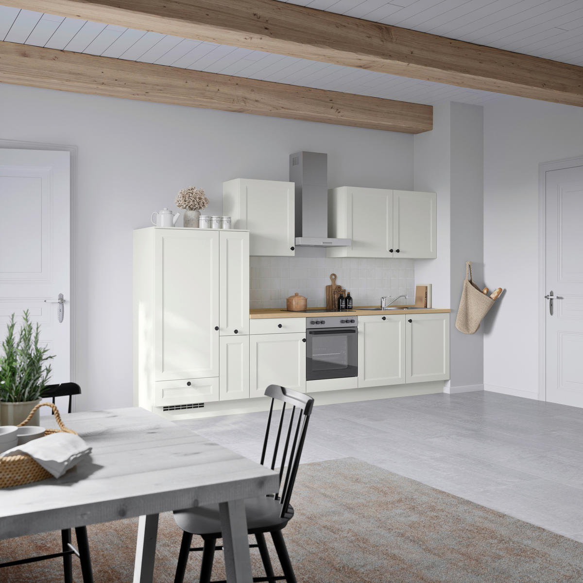 KÜCHENBLOCK Cascada 330 cm  in Weiß, Eichefarben  - Eichefarben/Schwarz, MODERN, Holzwerkstoff/Metall (330cm) - Nobilia