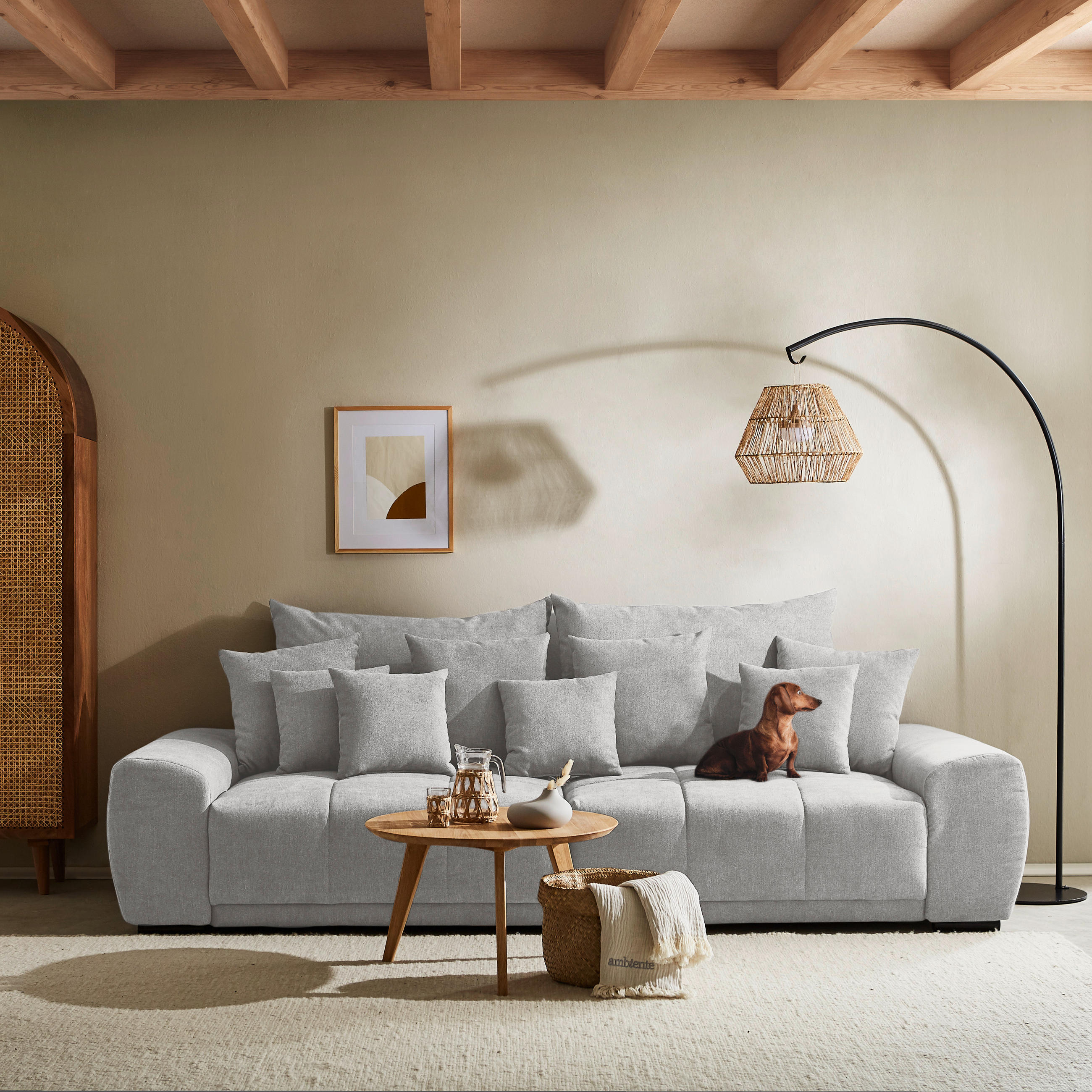 BIGSOFA Flachgewebe Hellgrau  - Hellgrau/Schwarz, KONVENTIONELL, Holz/Textil (280/67/120cm) - Carryhome