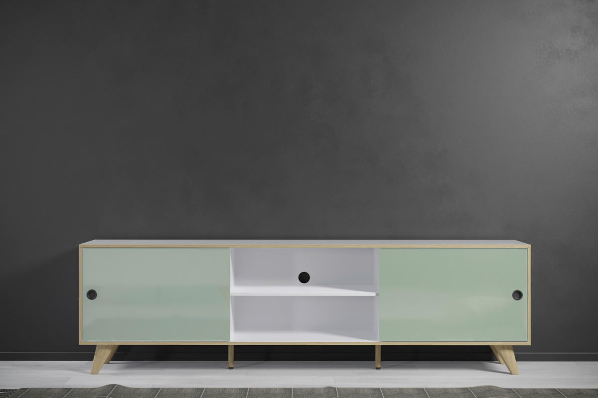 TV-ELEMENT  in 217/63/40 cm  - Eichefarben/Weiß Hochglanz, MODERN, Holzwerkstoff/Kunststoff (217/63/40cm) - Boxxx