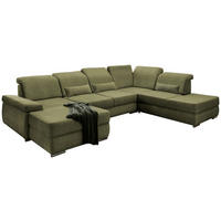 WOHNLANDSCHAFT Grün Velours  - Chromfarben/Grün, MODERN, Holz/Textil (186/375/250cm) - Livetastic