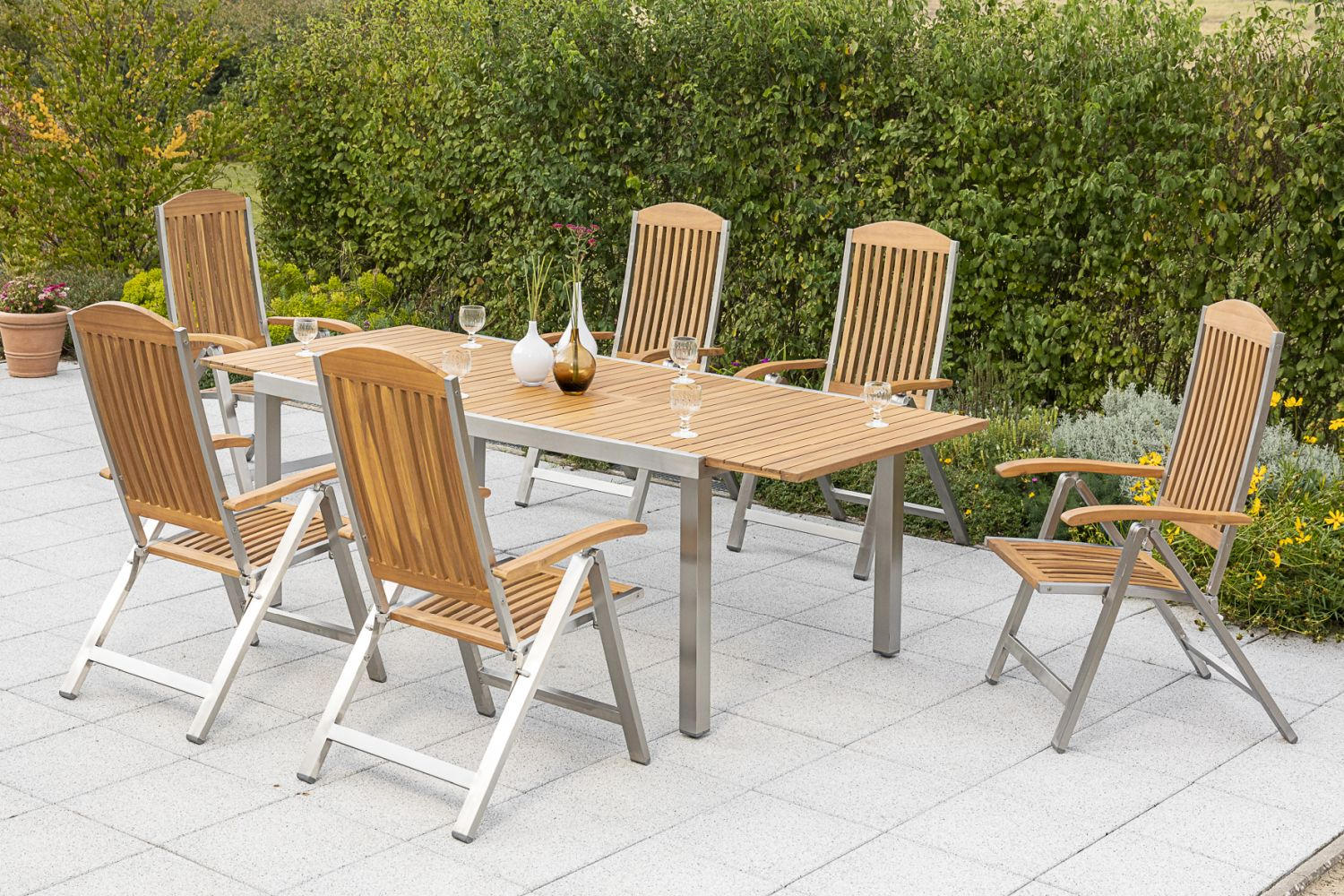 GARTENTISCH Holz, Metall rechteckig - Silberfarben/Akaziefarben, KONVENTIONELL, Holz/Metall (180-240/100/74cm) - Gardenson