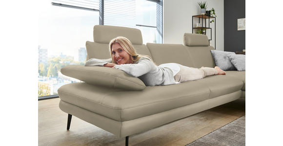 ECKSOFA in Echtleder Creme, Naturfarben 310/180 cm - Creme/Schwarz, Design, Leder/Metall (310/180cm) - Dieter Knoll