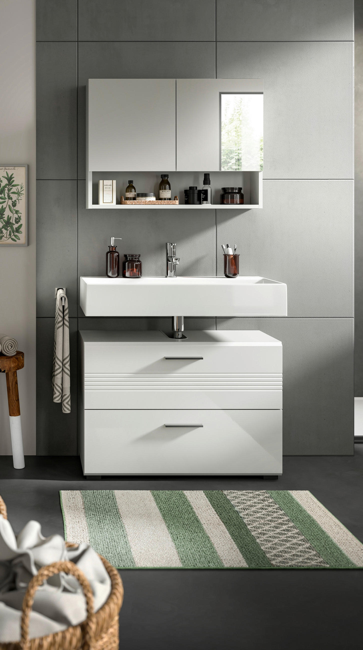 BADEZIMMER 2-teilig  in 80 cm  - Chromfarben/Weiß Hochglanz, MODERN, Holzwerkstoff/Kunststoff (80cm) - MID.YOU