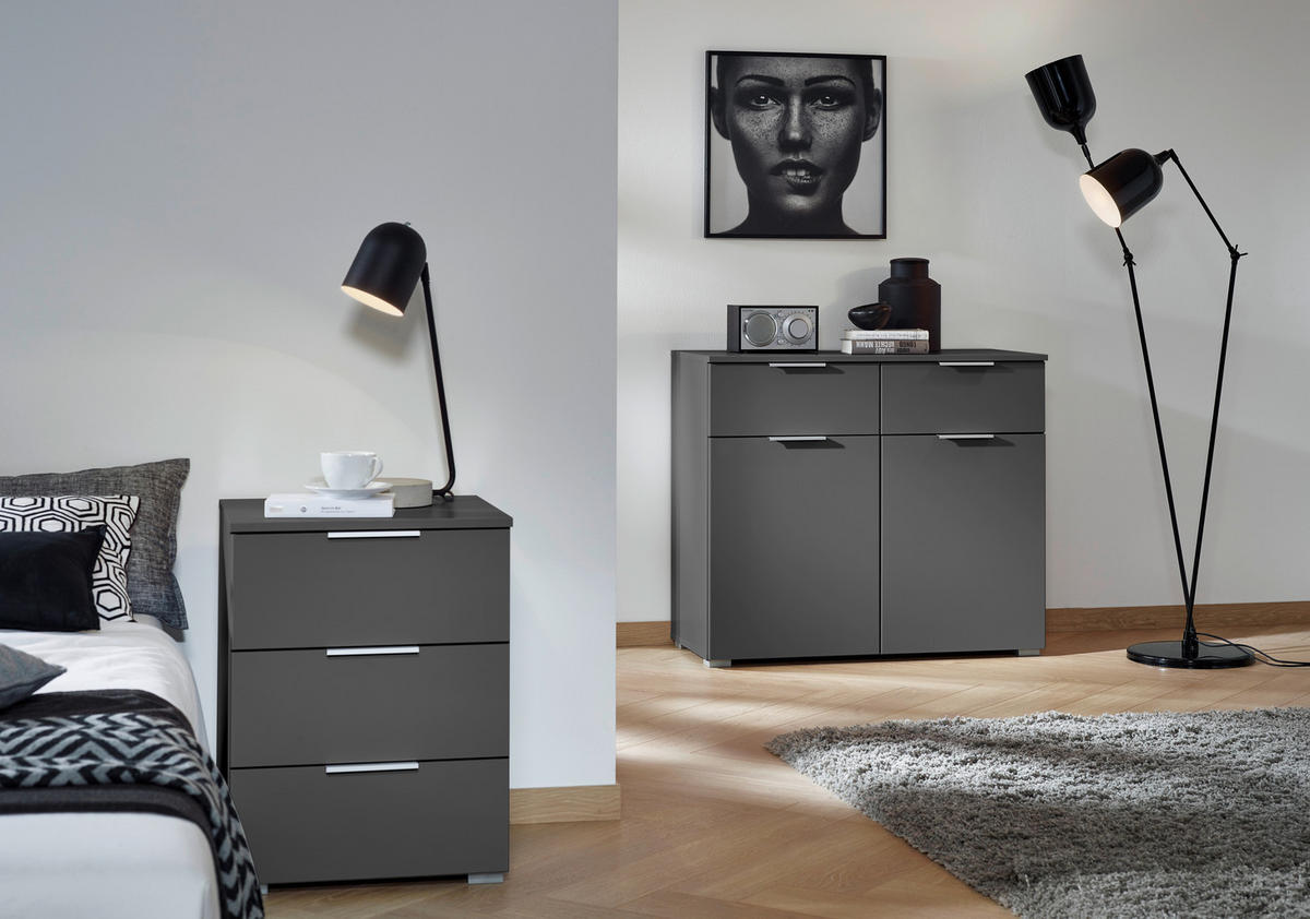 ÉJJELISZEKRÉNY szürke  - alumínium színű/szürke, Modern, faalapú anyag (47/62/42cm) - Rauch Möbel