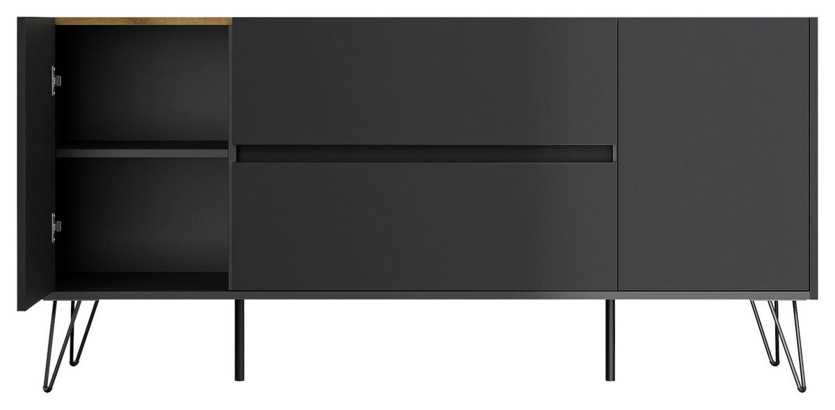 SIDEBOARD Posseik Industrial 155/75,8/42 cm 2 Schublade(n)  - Eichefarben/Graphitfarben, Design, Holzwerkstoff/Metall (155/75,8/42cm) - MID.YOU