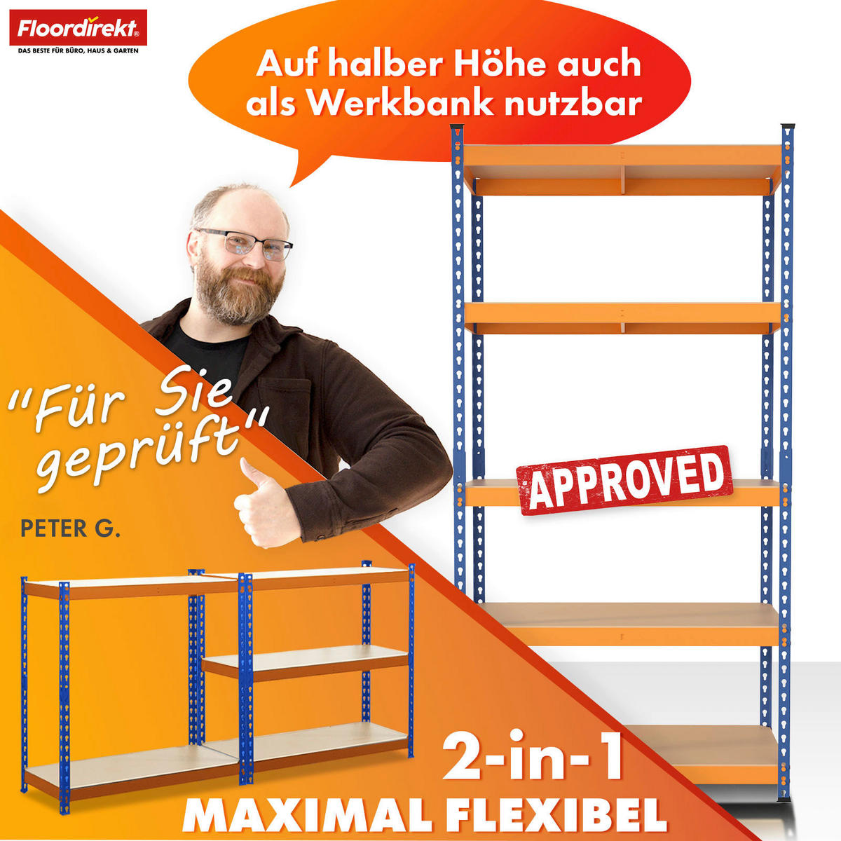 SCHWERLASTREGAL 90/180/45 cm  - Orange, Basics, Naturmaterialien/Metall (90/180/45cm) - Floordirekt