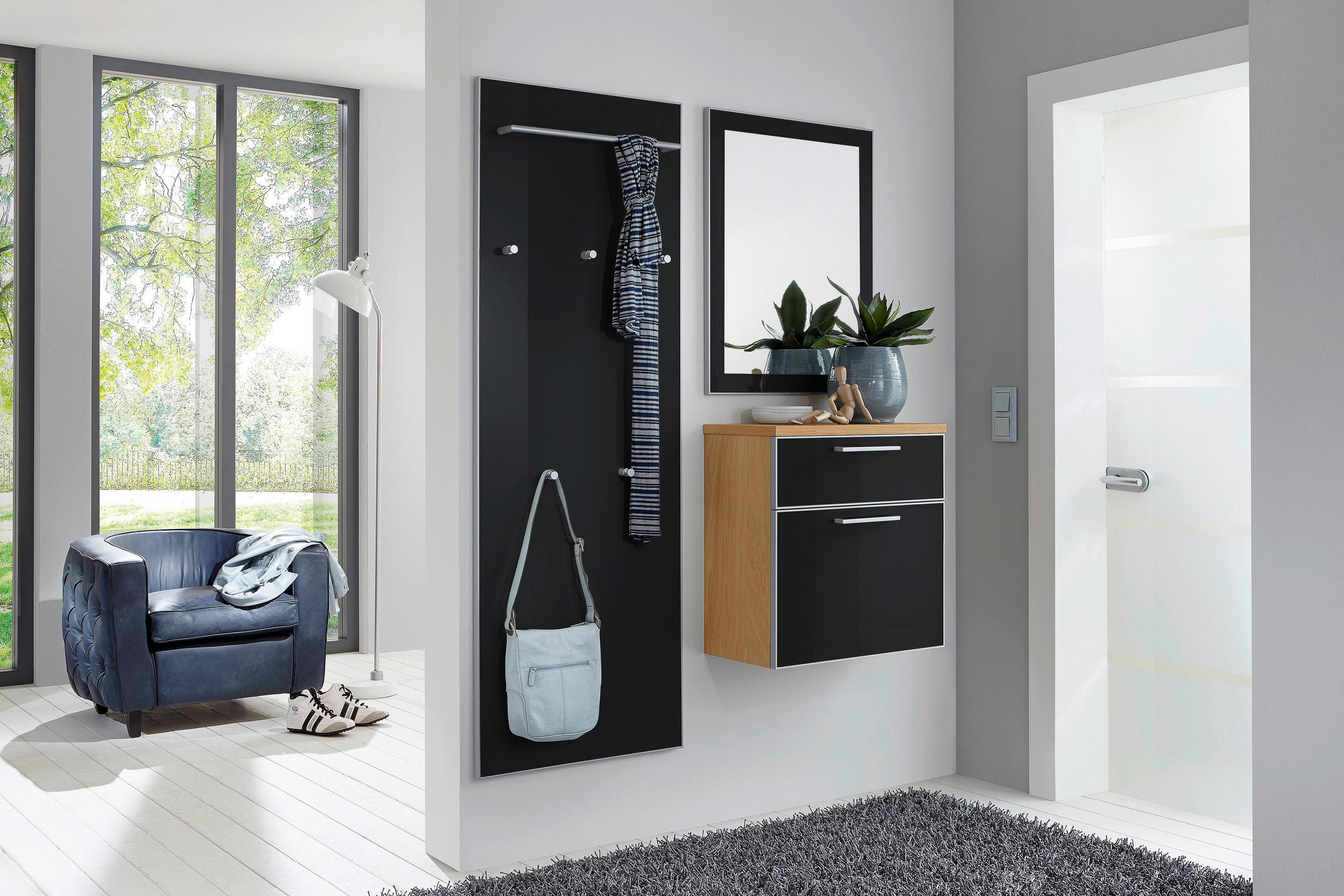 GARDEROBE Anthrazit, Eichefarben  - Eichefarben/Anthrazit, Design, Glas/Holz (130/170/31cm)