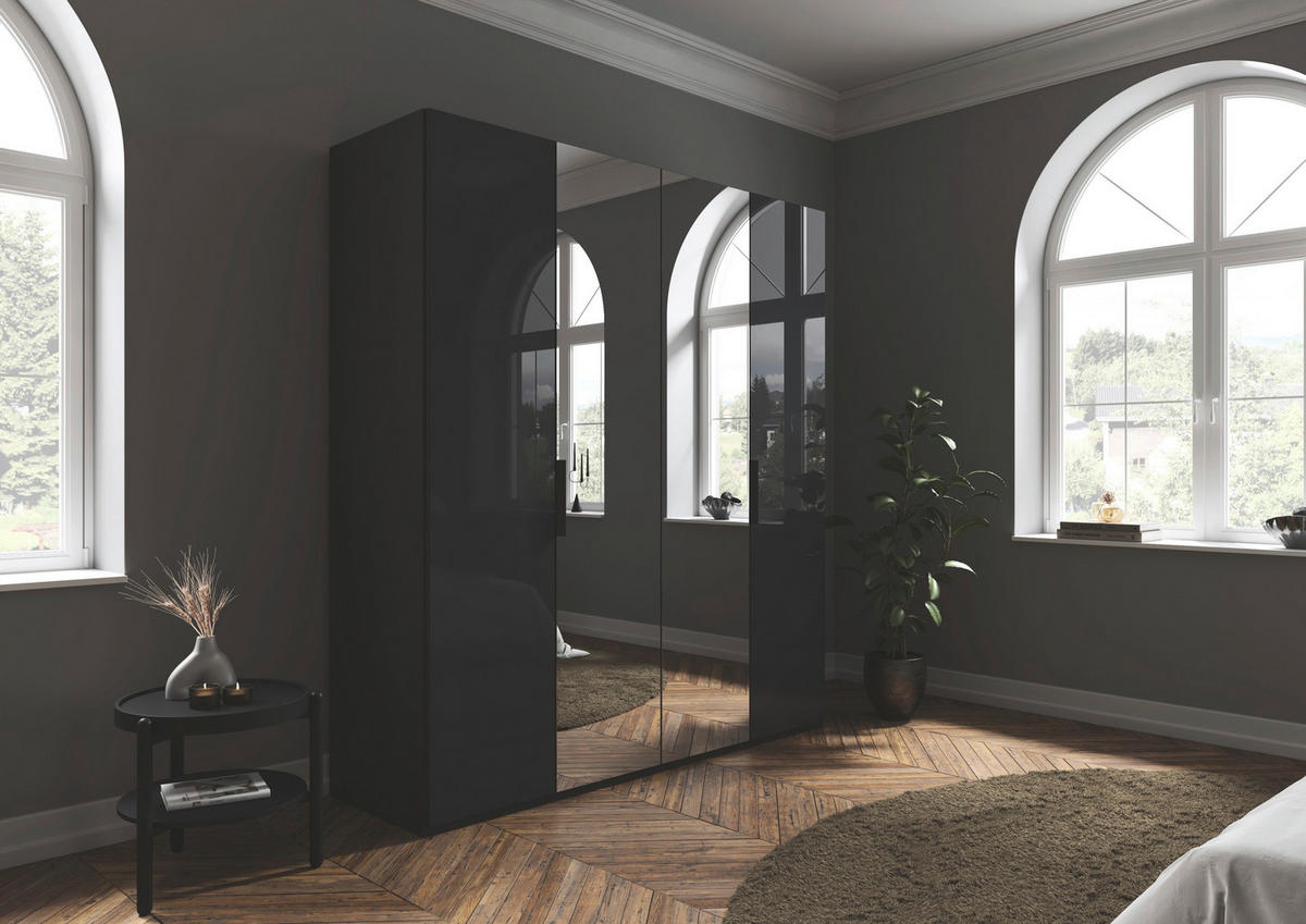 DREHTÜRENSCHRANK 201/223/61 cm,  in Graphitfarben, 4-türig  - Graphitfarben, Basics, Glas/Holzwerkstoff (201/223/61cm) - Novel