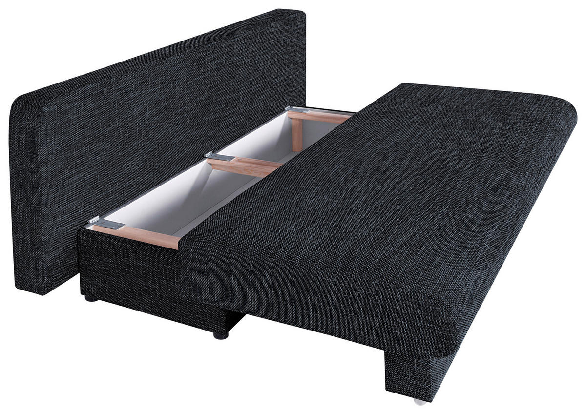 SCHLAFSOFA  mit Liegefunktion, Rücken echt Webstoff Schwarz  - Chromfarben/Schwarz, Design, Kunststoff/Textil (193/85/86cm) - P & B