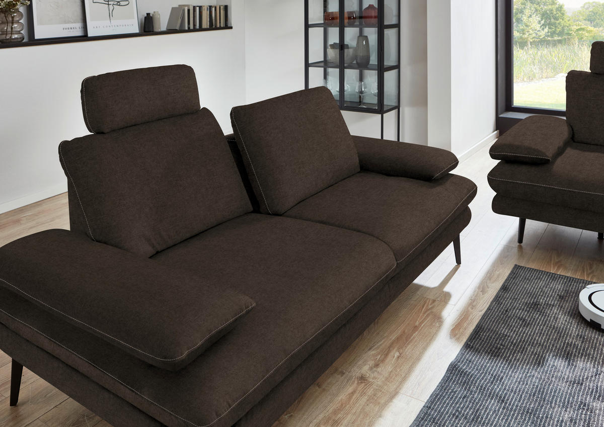 3-SITZER-SOFA in Velours Dunkelbraun  - Dunkelbraun/Beige, Design, Textil/Metall (222/89/104cm) - Dieter Knoll
