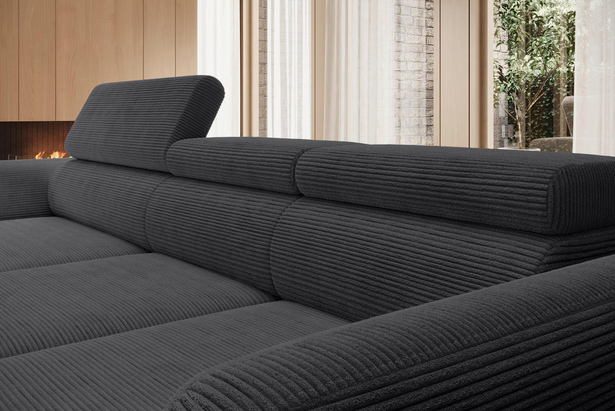 ECKSOFA in Cord Anthrazit  - Anthrazit/Schwarz, Konventionell, Textil/Metall (174/277cm) - Carryhome