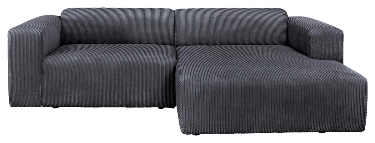 ECKSOFA Cord Graphitfarben  - Schwarz/Graphitfarben, Design, Kunststoff/Textil (298/175cm) - P & B