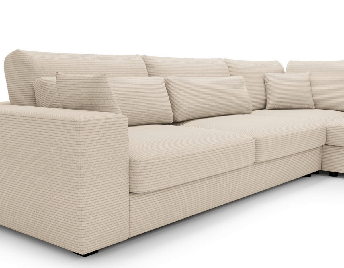 ECKSOFA in Cord Creme  - Creme/Schwarz, Konventionell, Kunststoff/Textil (314/250cm) - Carryhome