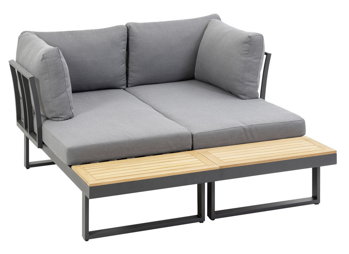 LOUNGEGARNITUR   253/70/175 cm Teakholz Aluminium  - Anthrazit/Grau, Basics, Holz/Textil (253/70/175cm) - Gardenson
