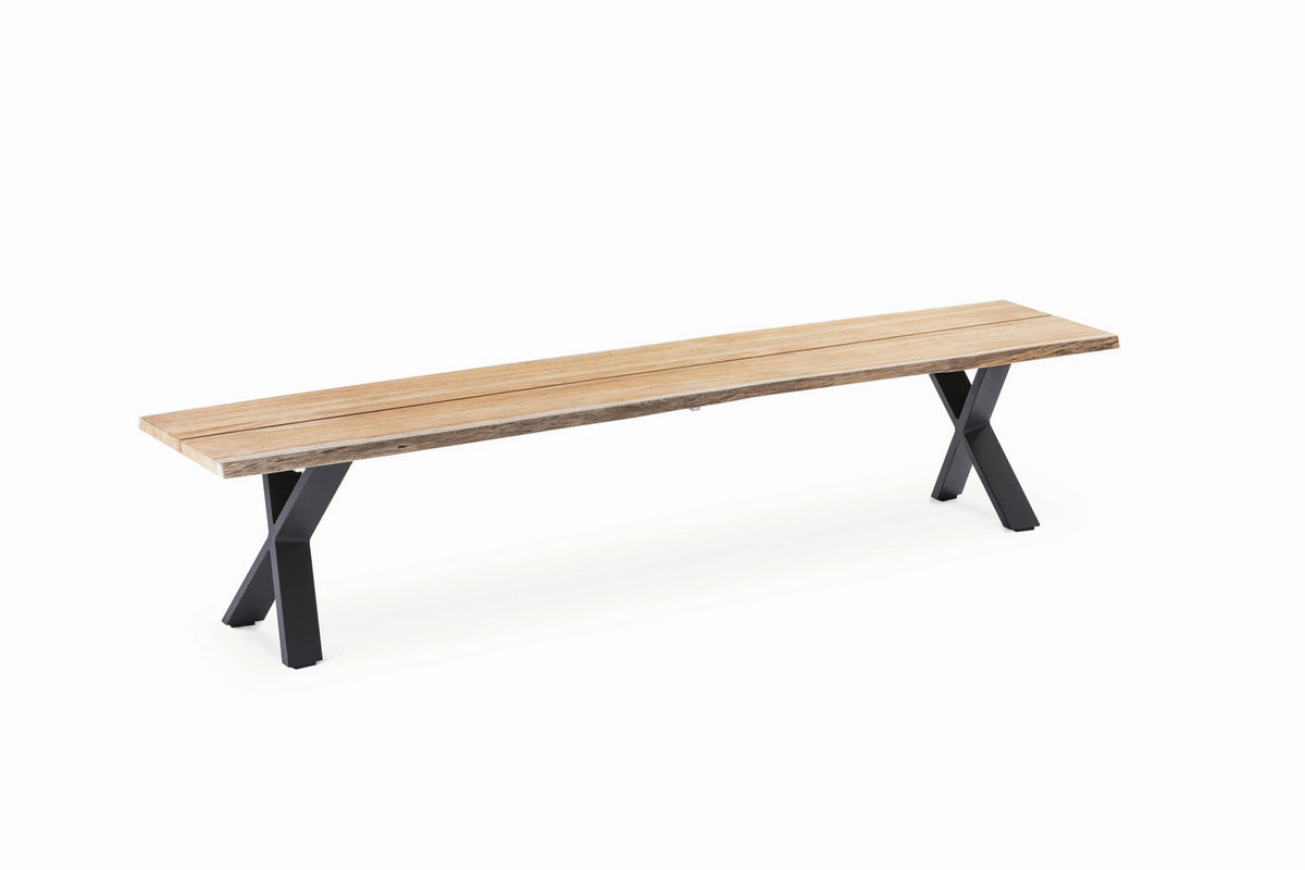 GARTENBANK 220/46/45 cm  in Naturfarben  - Silberfarben/Naturfarben, Design, Holz/Metall (220/46/45cm)