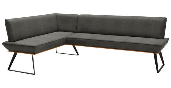 ECKBANK 163/203 cm Lederlook Schwarz, Eichefarben, Grau Eiche massiv Metall - Eichefarben/Schwarz, Design, Holz/Textil (163/203cm) - Voleo
