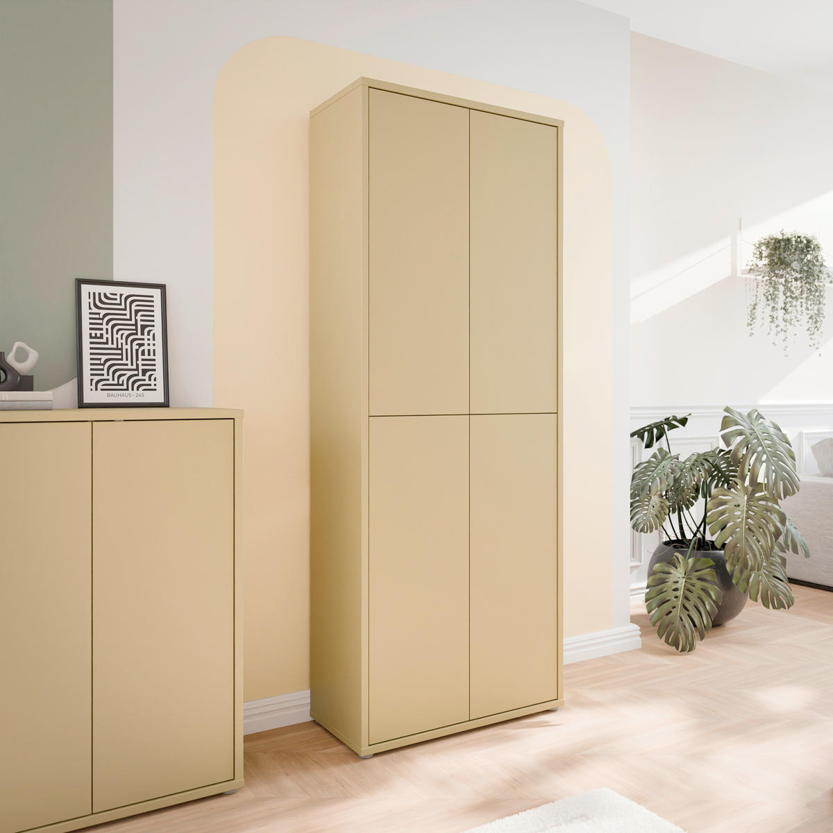 SCHUHSCHRANK Hellgelb  - Hellgelb/Grau, MODERN, Holzwerkstoff/Kunststoff (74,5/191,9/34,9cm) - Carryhome