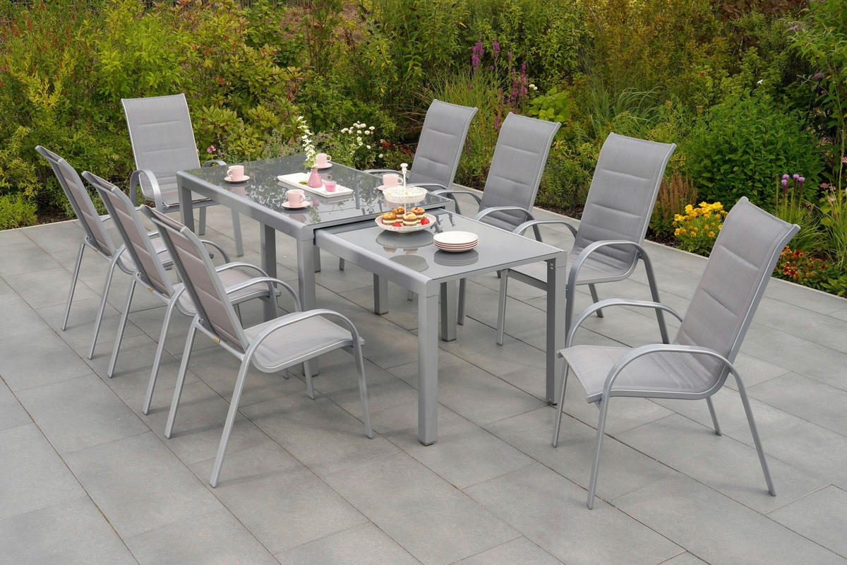 GARTENTISCH 160/78/75 cm  - Silberfarben, MODERN, Glas/Metall (160/78/75cm) - Gardenson
