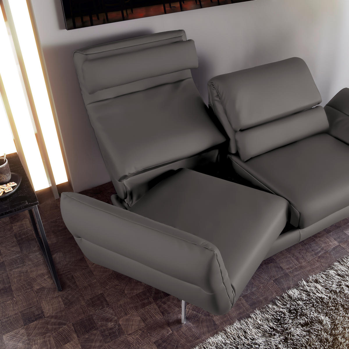 2-SITZER-SOFA in Echtleder Grau  - Chromfarben/Grau, Design, Leder/Metall (172-226/83/96cm) - Dieter Knoll